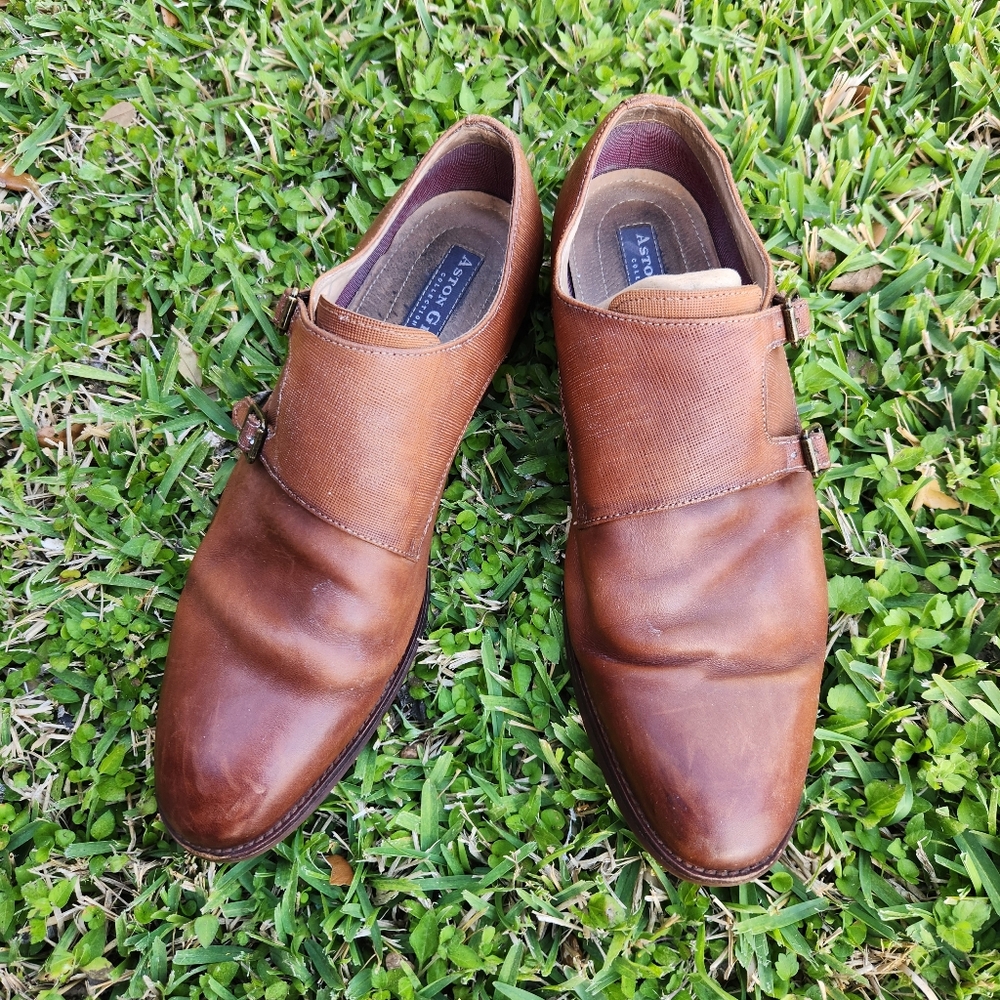 Aston Grey Norelli Double Monk Strap Brown Leather Men's Shoes Size 10.5